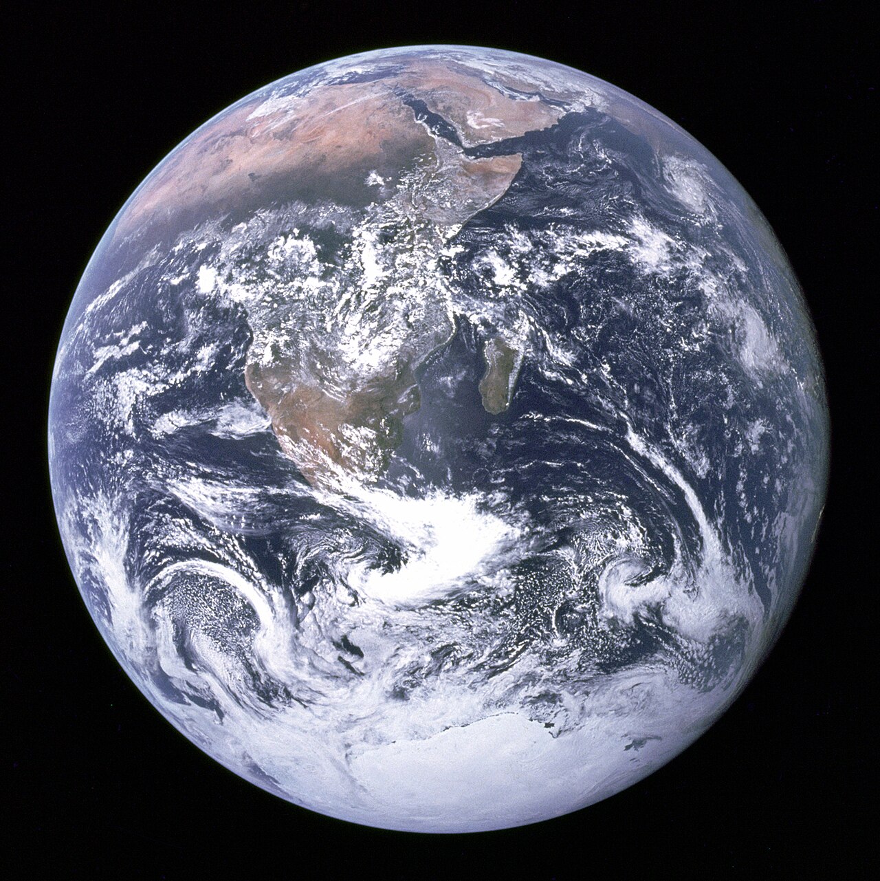 Apollo 17 photograph of Earth, NASA public domain.